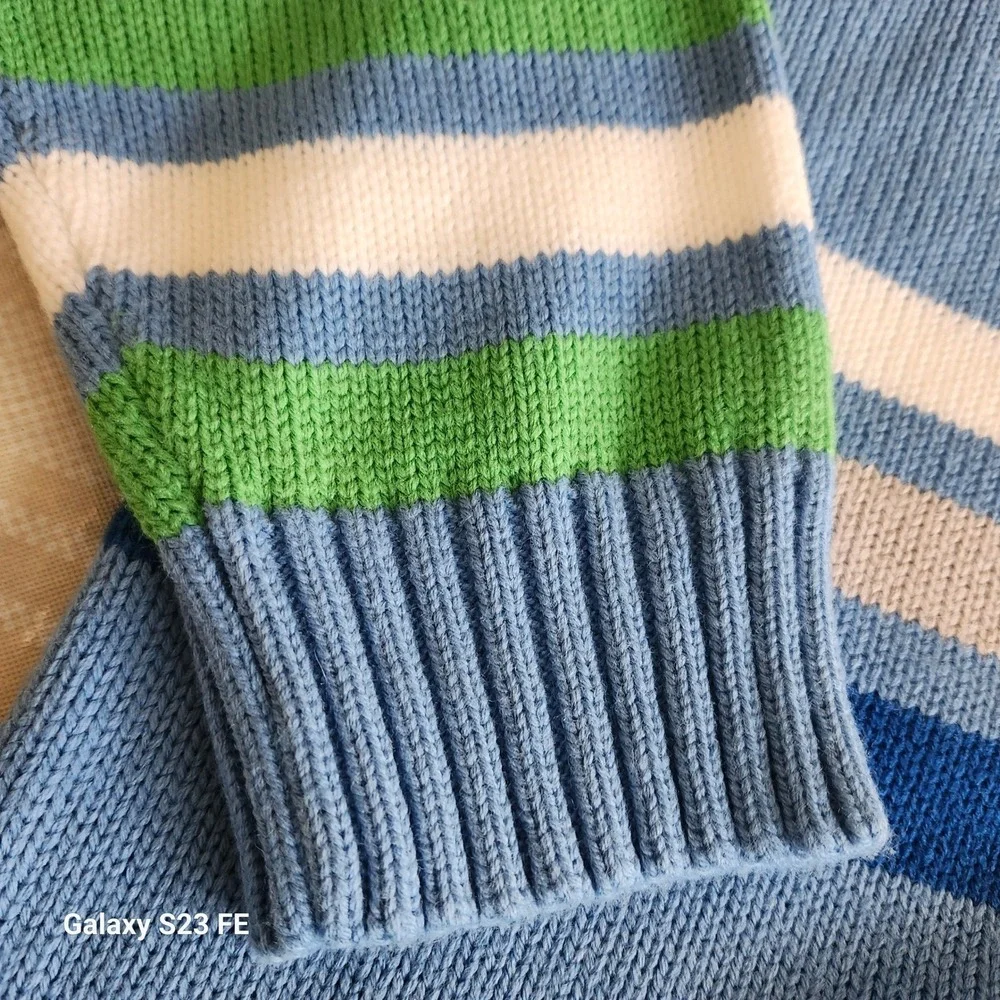 Southpole Striped Sweater Mens Large Blue Green Crewneck Knit Pullover Y2K Retro